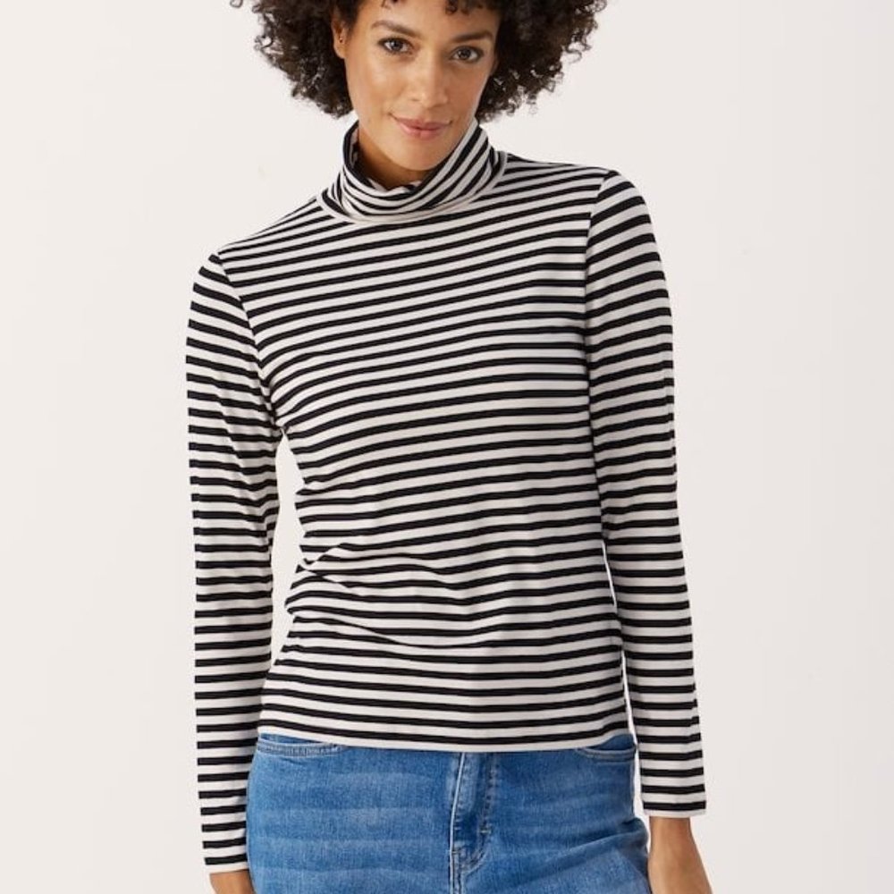 Part Two Efinas French Girl Nautical Turtleneck Shirt Neutral Stripe Coastal-S